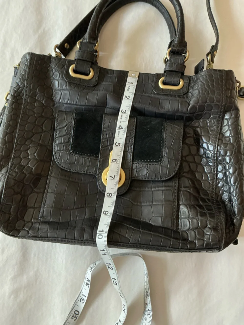 Rafe New York Black Croc-Embossed Leather Tote with Gold Hardware